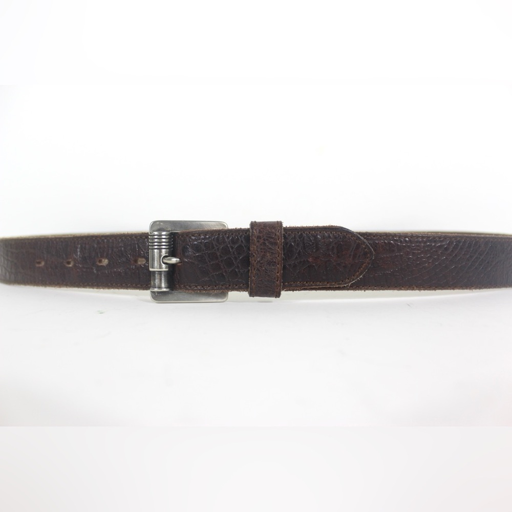 Italian Croc Embossed Brown Leather Belt with Silver Buckle Vintage